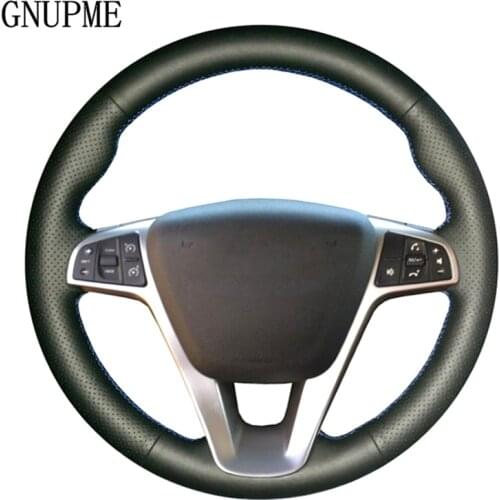 GNUPME DIY Black Genuine Leather Hand-stitched Car Steering Wheel Cover for Lada Vesta 2015 2016 2017