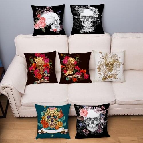 Dead Skull Head Flowers Print Cushion Cover Super Soft Short Plush Pillowcase 45*45 Throw Pillows Covers Home Decor Pillow Case