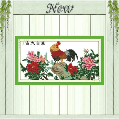 Flower and cock scenery mascot painting counted print on canvas DMC 14CT 11CT Chinese Cross Stitch Needlework Set Embroider kits