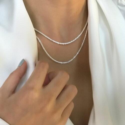 EN Popular Silver Color Sparkling Clavicle Chain Choker Necklace For Women 2021 Trendy Fine Jewelry Wedding Party Birthday Gift