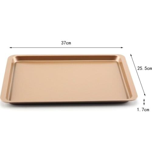 5pcs Baking Sheet Pan Rectangle Non-stick Carbon Steel Cookie Pan Roasting Meat Bread Pan Champagne Gold Cake Mold 14In Bakeware