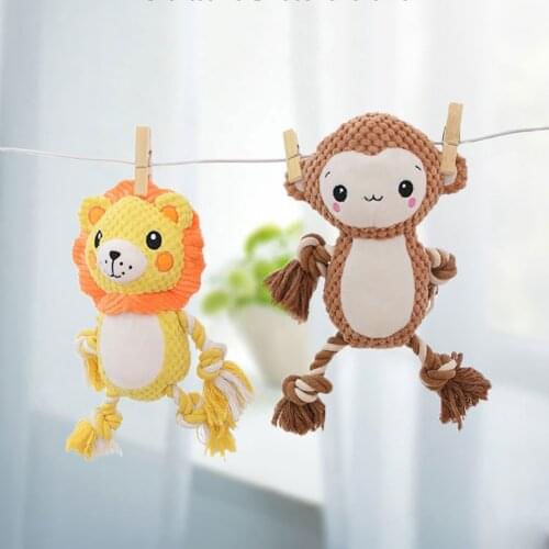 Cat Dog Toys Sounding Toy PP Cotton Filling Soft and Bite Resistant Cartoon Monkey/lion Doll Molar Toy