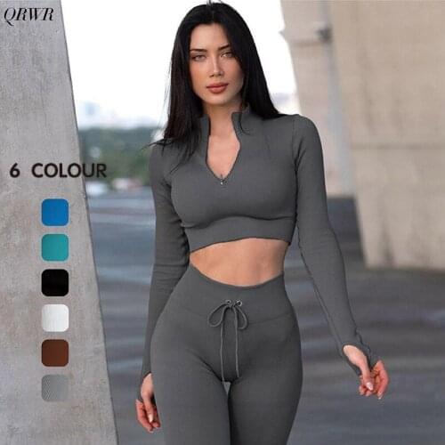 2Pcs Sport Set Women Seamless Yoga Set Fitness Zipper Long Sleeve Zipper Bra Drawstring High Waist Leggings Workout Set Women
