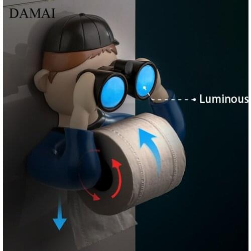 Creativity Luminous Paper Towel Holder Cartoons Character Decorative Punch-free Wall Hanging Tissue Holders Bathroom Decoration