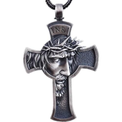 Texture Fashion Punk Crown Thorns Jesus Head Cross Alloy Pendant Necklace women Islamic Snake Bone Chain Necklace Christianity
