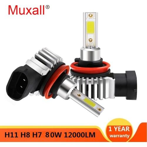Muxall 2Pcs Mini H4 H7 H11 H8 H9 9006 HB4 H1 9005 HB3 Car Headlight Bulbs Lamp with COB Chip 12000LM High/Beam Bulb Fog Light