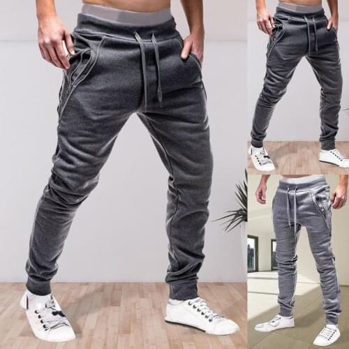 Men Fitness Bodybuilding Outdoor Gym Pants Men Drawstring Zipper Pockets Ankle Tied Sweatpants Sports Trousers Skinny Pants Gym