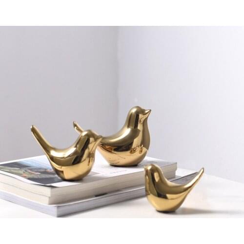 Set of 3 Ceramic Golden Birds Figurines Modern Decorative Animal Ornaments Home Table Decoration Accessories
