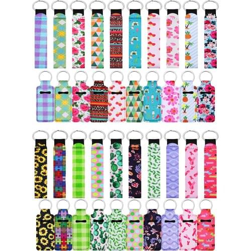 New Sytle 20set=40pcs Chapstick Holder Keychains Neoprene Wristlet Keychain Lanyards Lipstick Holder Lip Balm Pouch for Girls