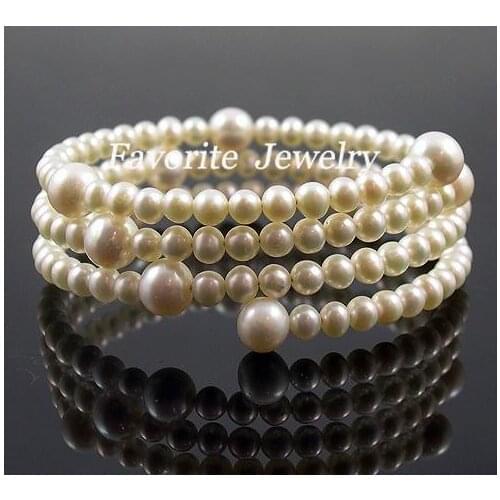 New Arrival Pearl Bracelet AA 4-8mm 3 Row White Color Natural Freshwater Pearl Wrap Bracelet Fine Pearl Jewelry Women Girl Gift