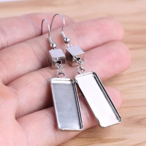 Onwear 5pairs fit 10x25mm stainless steel bezel earrings base blanks diy rectangle cabochon settings for earring jewelry making