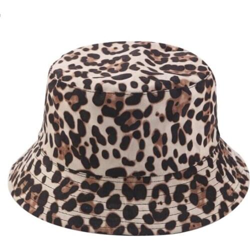 LVYI071 summer women casual adjustable cotton bucket hat Lady cotton fisherman hat Leopard printed Panama cap Sun hat