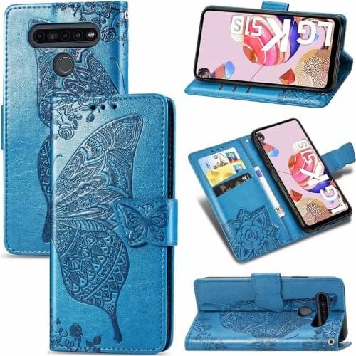 Luxury PU Leather Case For LG K61 K51S K41S Wallet Embossed Butterfly Flip Cover on For LG Stylo Phone Capa Coque