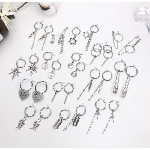 1 pair Men Women Punk Asymmetry Earrings Tassel Long Chain Hip-hop Street Pop Jewelry Hipster Rock Stud Earring Unisex