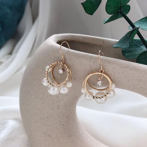 Sweet Hollow Circle Pearl Earrings for Women Korean Fashion Zircon Multilayer Drop Earrings Party Trend Luxury Jewelry 2020 New
