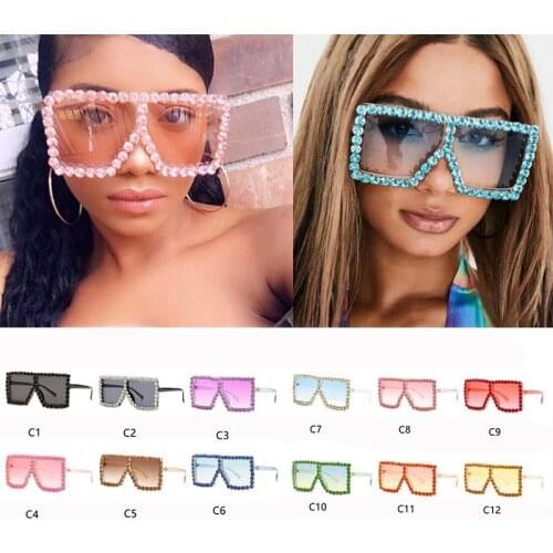 Wholesale Rhinestone Sunglasses Women 2020 Luxury designer Square Shades Fashion Party Pink Diamond Glasses Full Crystal Eyewear