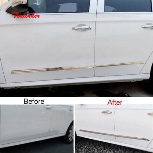 Tonlinker Car Body trim Strip Cover Stickers for Peugeot 301 Elysee 2014-19 Car Styling 4 Pcs Stainless steel/ABS Cover sticker