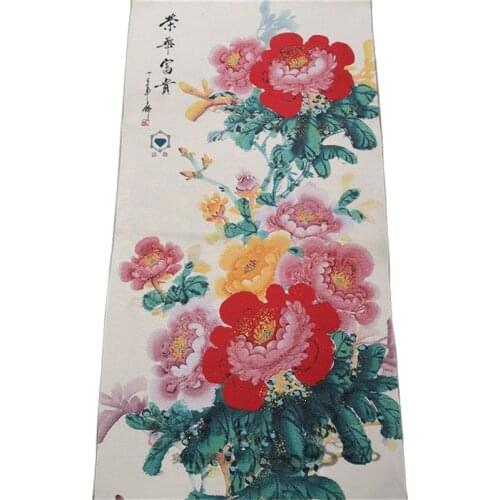 Embroidered Brocade, magnificent, wealthy, peony flowers, painted silk Thangka