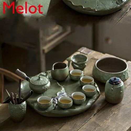 High-End Luxury Retro Simple Teaware Set Personalized Lotus Tea Tray Tea Table Teapot Set Home Gift Box