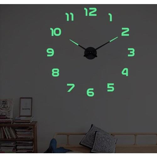 DIY Mirror Stickers Clock 3D Fluorescence Wall Clocks Home Decoration Living Room Quartz Needle Self Adhesive Hanging Watch