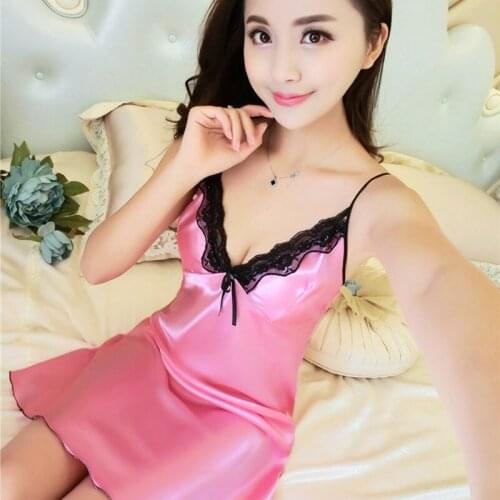 2021 Womens Satin Deep V-neck Sexy Solid Color Pajamas Elegant Women Summer Suspender Skirt Halter Ice Silk Sexy Pajamas Women