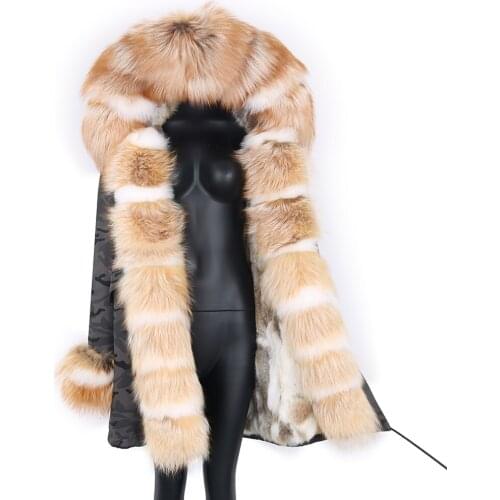 2021 New Women Fashion Luxury Warm Large fox Fur Collar Natural fur Coat Winter Jacket Long Parka Removable Streetwear