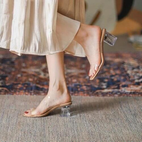Flat Shoes Female Slippers Casual Beige Heeled Sandals Slides Slipers Women Jelly Flip Flops Square heel Med Low Luxury Black 20
