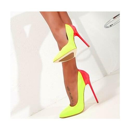 Sexy Woman Heels High Colorblock Yellow Shoes Pink Heels Pointed Toe Womens Dress Shoes Size 10 Fashion Ladies Banquet Shoes