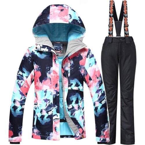 Gsou Snow Jackets and Bibs Pants Winter Outdoor Sports Snowboarding Suit Sets Waterproof Windproof Skiing Clothing Wear Womens