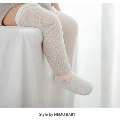 1 Pair Baby Stockings Anti-mosquito Socks Summer Thin Mesh Breathable Ice Silk Cotton Kid Knee Hight Socks Bow Girl Floor Socks