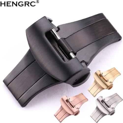 20mm 22mm Watch Band Buckle Mens Silver Gold Black Brushed Solid Stainless Steel Watchbands Deployment Clasp Strap Accessories