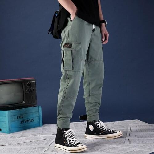 2020 autumn hip hop pant Style casual long pants mens Cargo pants simple Versatile Pockets Drawstring Full Length pants K006