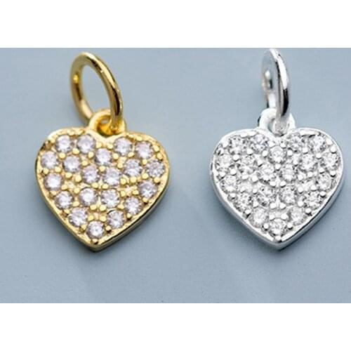 925 Sterling Silver AAA Zircon Paved Heart Dangle Charms Fine S925 Silver Ornament Pendants DIY Jewelry Making Bracelets Gift
