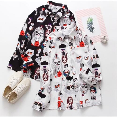 2020 Spring summer Women blouses Harajuku cartoon face Printing Tops Streetwear Blouse Long Sleeve Shirts Blusas Mujer