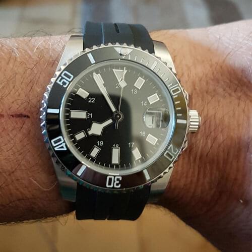 BLIGER Brand Sterile Black Dial Sapphire Crystal 40mm Mechanical Mens Watch Automatic Movement Rubber Strap