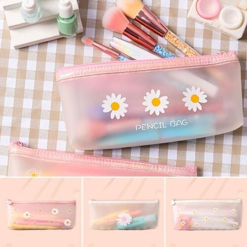 Flower Silica Gel Black Pencil Bag School PencilCases for Girls Student Stationery Pouch Cute Pencil Case Office Supplies