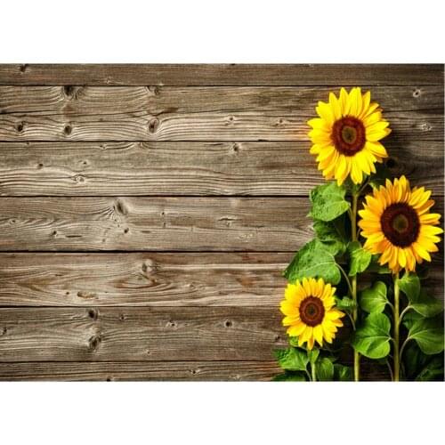 Planks Backdrop Sunlowers and Brown Board Party Photography Background Holiday Celebration Photo Booth Studio Decor