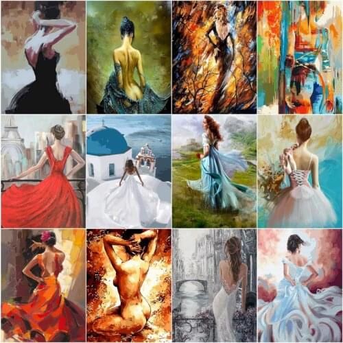 GATYZTORY DIY Oil Painting By Numbers Kit Beautiful Woman With Frame Handmade Modern Abstract Handpainted Portrait Home Decor