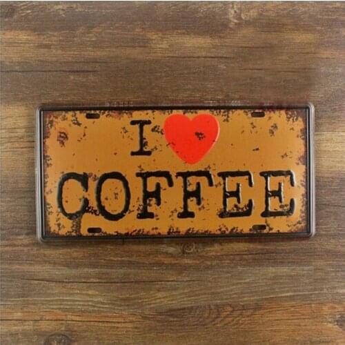I Love Coffee Car Plate Retro Tin Metal Signs Bar Pub Home Cafe Art Wall Decor 30x15CM