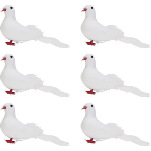 6pcs Artificial Birds Simulation Peacedove Feather Fake Wall Stickers Personalized Decoration Photography Props Brids