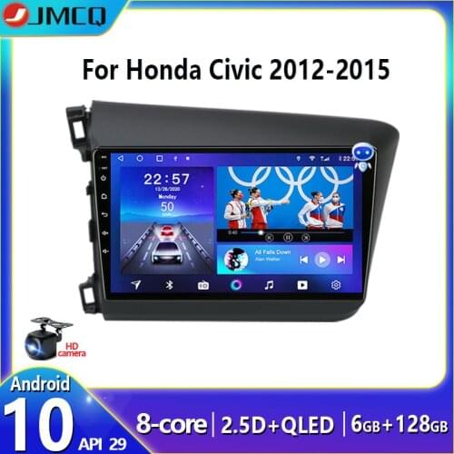 JMCQ 2 Din Android10Car Radio Multimedia Video Player for Honda Civic 2012-2015 4G+WIFI Split Screen Floating Window with Frame