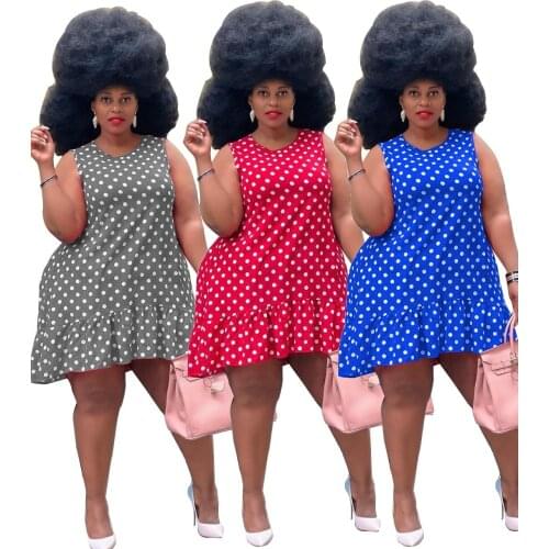 L-4XL women summer clothing 2021 plus size dress fashion casual O neck Ruffle Polka dot printing dresses Wholesale Dropshipping