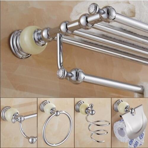Brass and Jade Bathroom Accessories Set, Chrome Tolet Brush,Paper Holder,Towel Bar,Soap basket,Towel Rack bathroom Hardware set