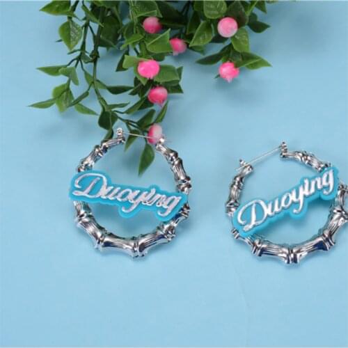 DUOYING Fashion Custom Earring Bamboo Hoop Earrings Sexy Name earring personalized Gold Round&Heart Earring for Women Cute Gift