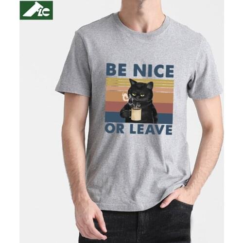 Funny Black Cat Be Nice Mens harajuku Shirts 100 cotton graphic cat tees oversized streetwear casual t shirt men women tops 3xl