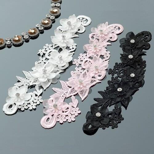 1Piece Nail Bead Set Auger 3D Embroidery Patch and Clothing Lace Fabric DIY Handmade Fashionable Patches 27X7cm