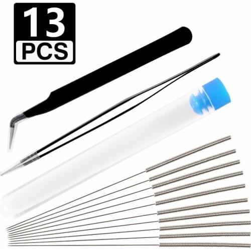 Kit 3D Cleaning Printer Nozzle 10 Pcs 0.4mm Needles Cleaner and 2 Pcs Tweezers Cleaner Stainless Steel Nozzle Cleaning Tool Kit
