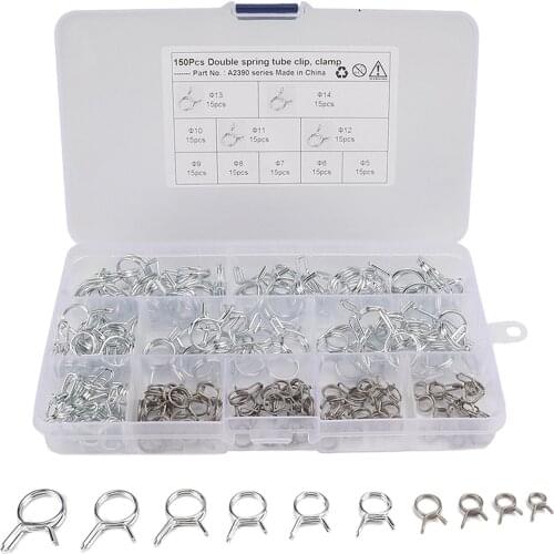 Set of 150 10 Size Fuel Line Hose Spring Clips Assortment Kit Portable