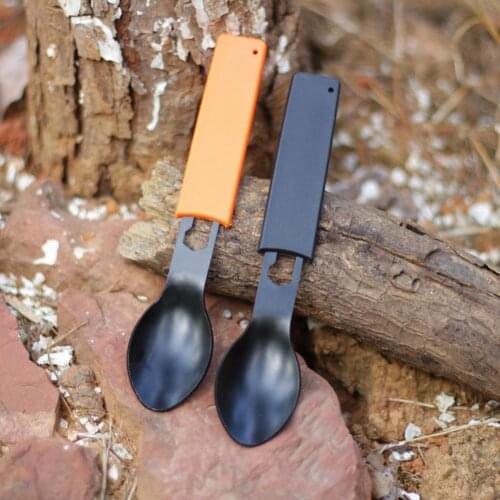 Camping spoon set sturdy anti-drop accessories camping spoon fork with bottle opener whistle outdoor multi-function fork spoon