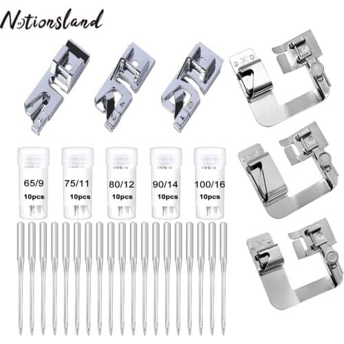 56Pcs Hemming Feet Kit Narrow Wide Rolled Hem Presser Foot Universal Sewing Machine Needles for Household DIY Sewing Machines